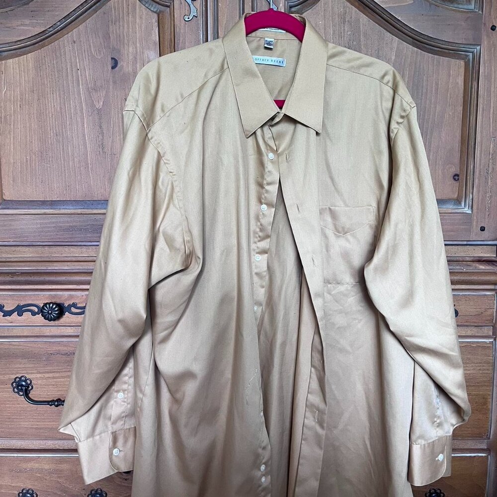 Geoffrey Beene Men's Tan Yellow Sateen Dress Shirt‎